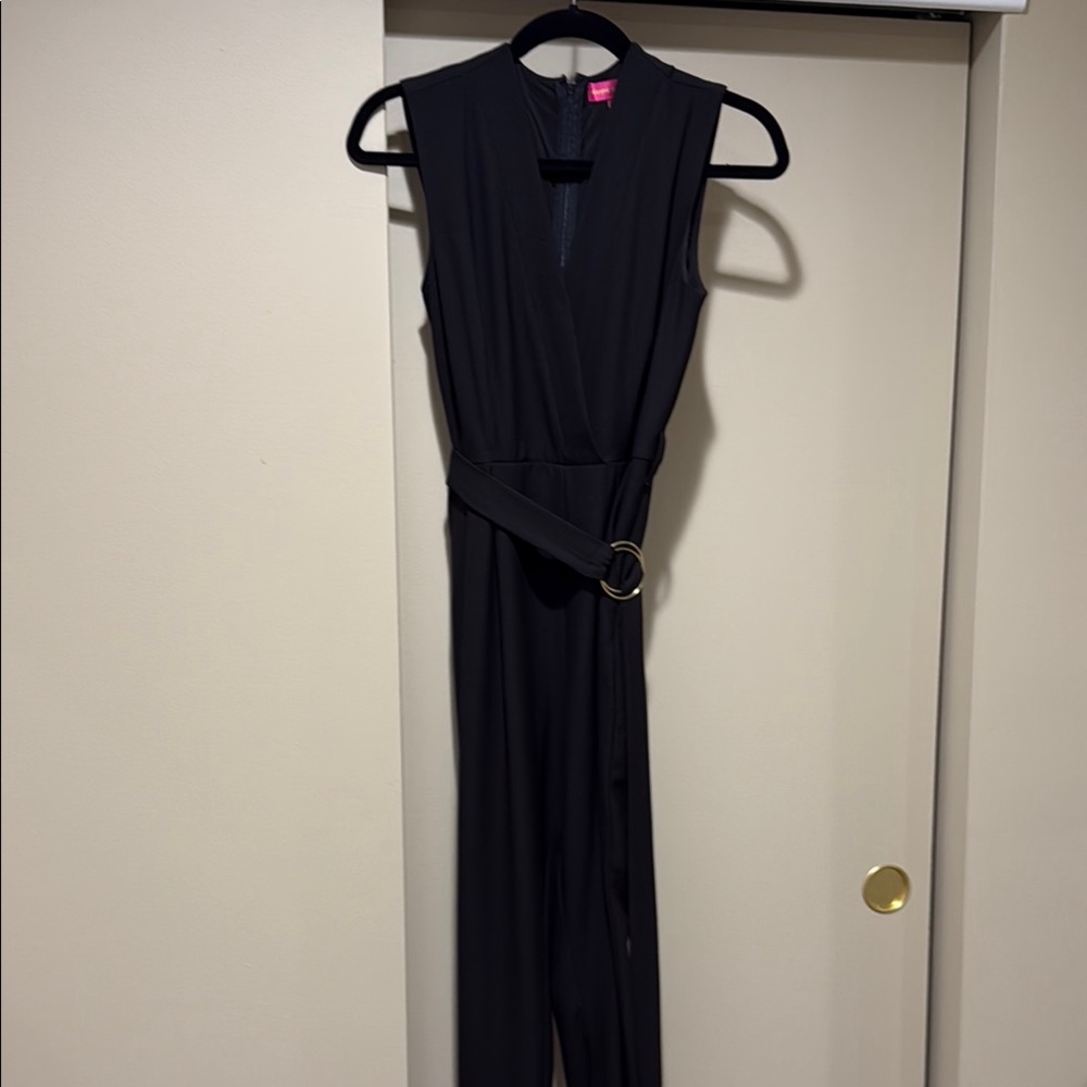 Catherine Malandrino Black Collared Jumpsuit with Waist Tie